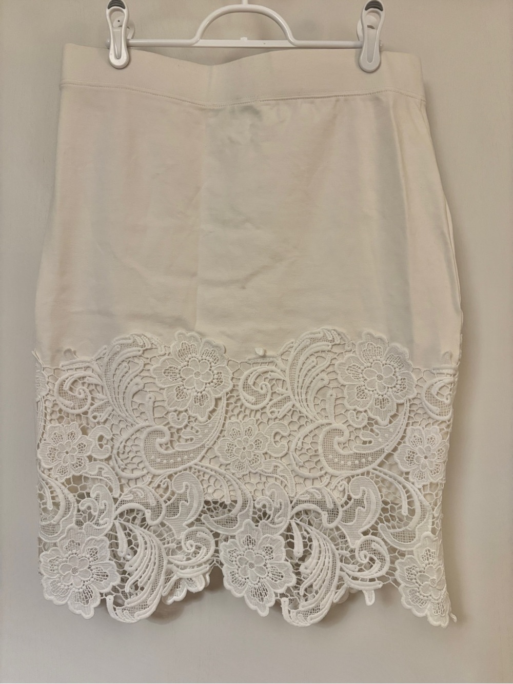 Lace Skirt Cream Pencil Plus Size XL Bodycon Romantic Feminine Pull On Comfy - Picture 2 of 8